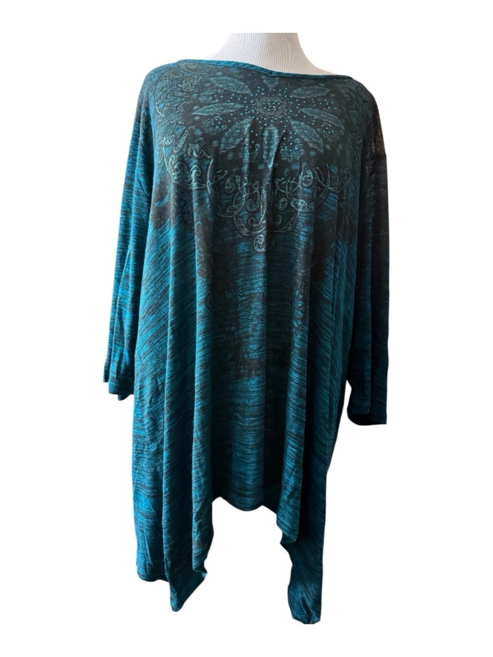 Catherines Teal Patterned Women's Tunic Top - size 4X(30/32)